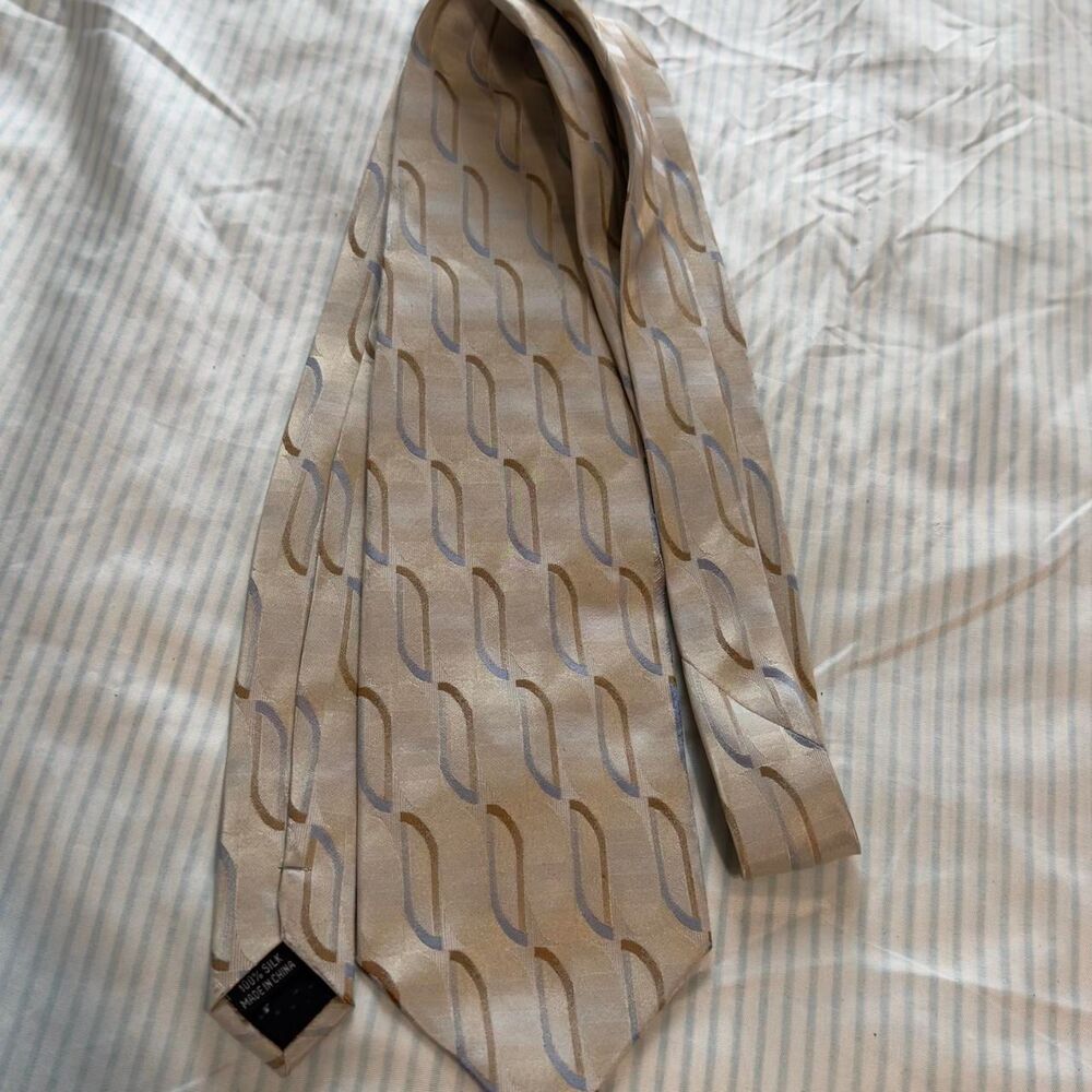 Fabio Fazio Men's Handmade 100% Silk Necktie in Beige and Blue #luxury #tie